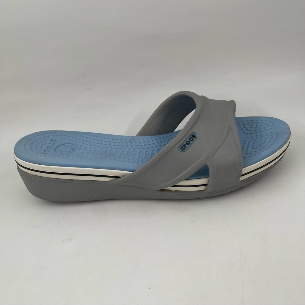 Crocs Women’s Cyprus 2 -SZ 7- Blue Grey Slip-On Wedge Waterproof Slides Sandals